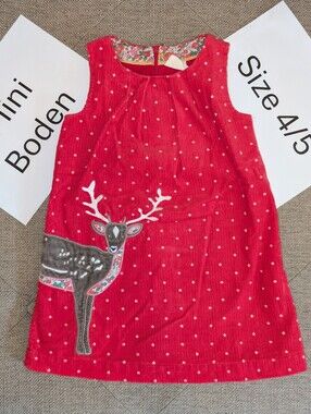Mini Boden Deer Applique Corduroy Dress 4/5T